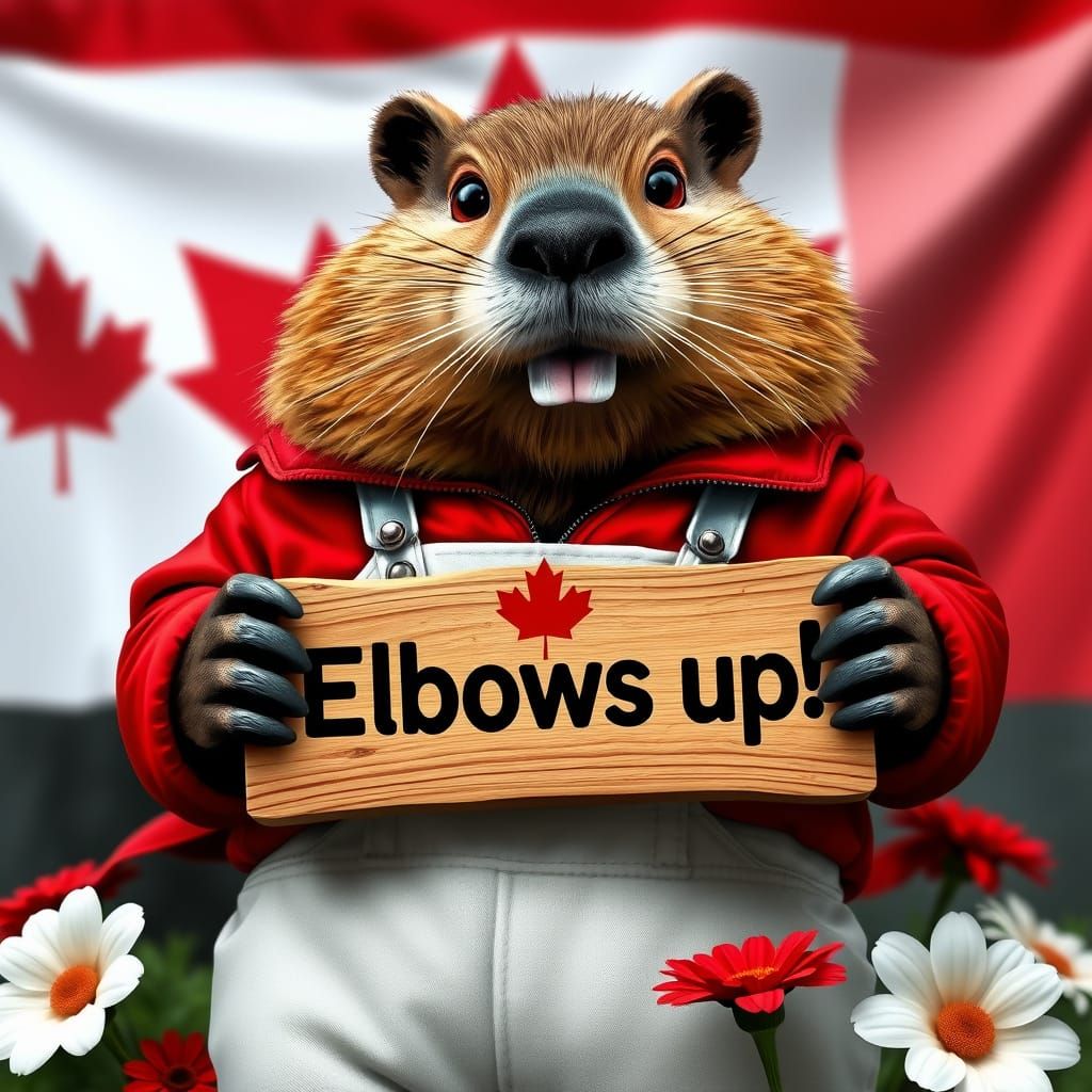 Canadian Beaver Spreads Cheerful Motto in Red and White
