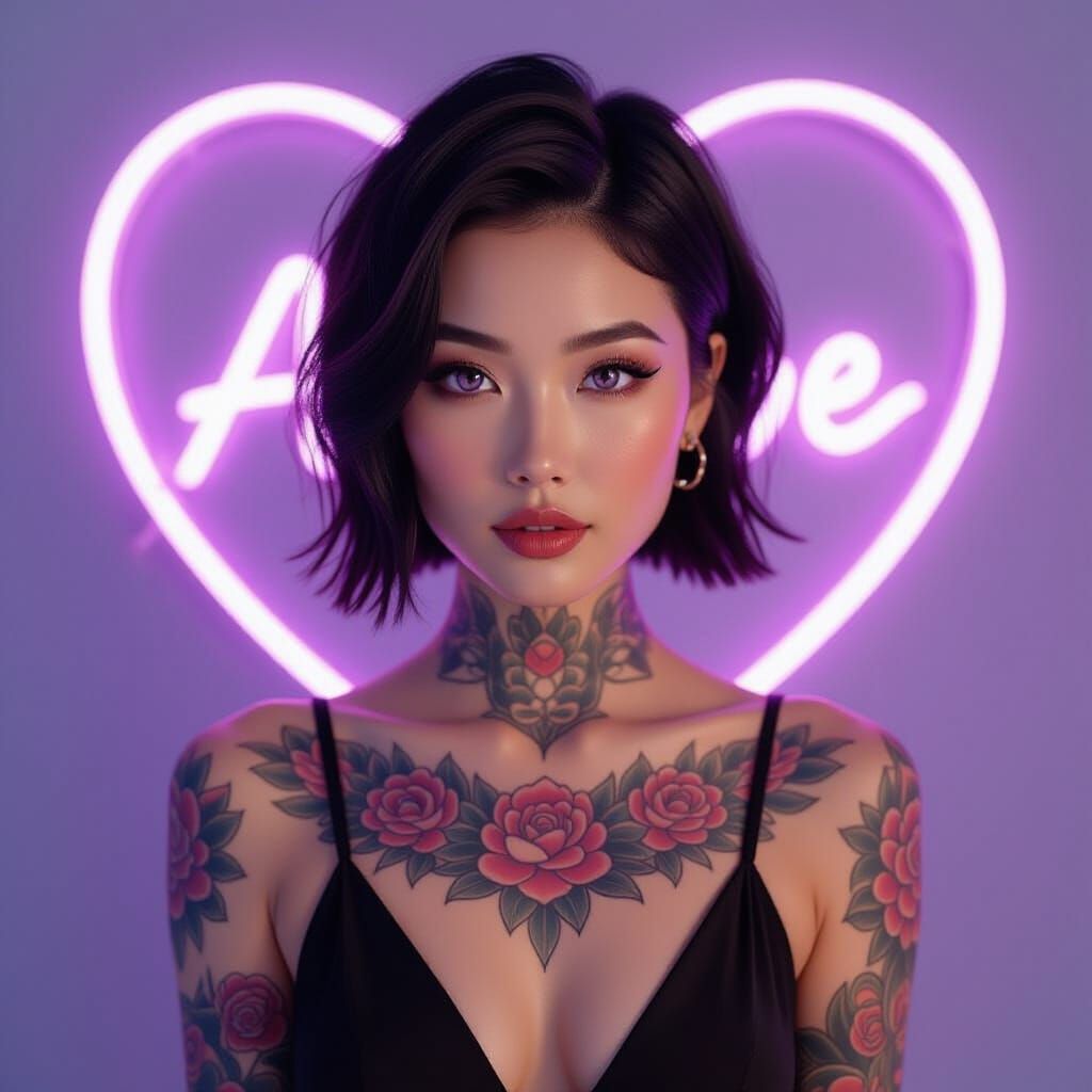 Asian Beauty with Tattoos in Art Nouveau Style