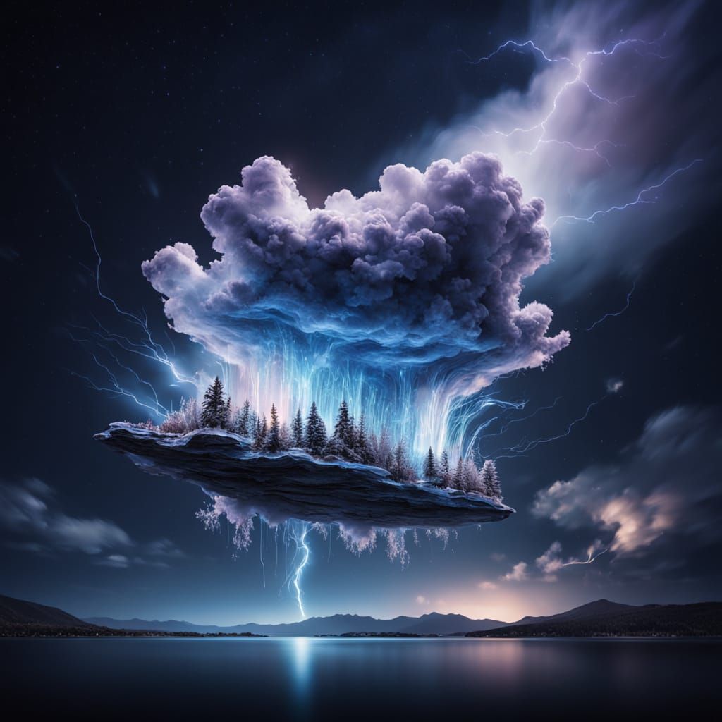 Surreal Glass Cloud Radiates Ethereal Bioluminescent Light i...
