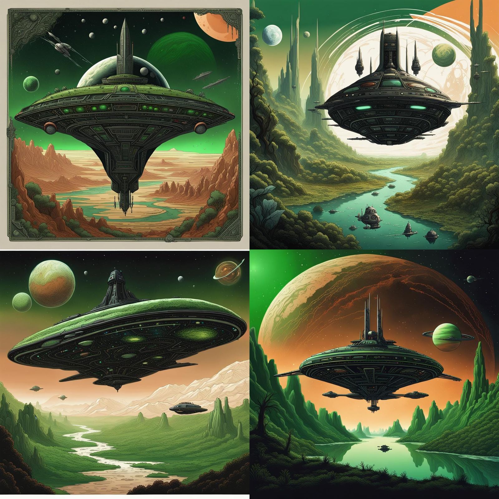 Square Spaceship Journey to Green Exoplanet