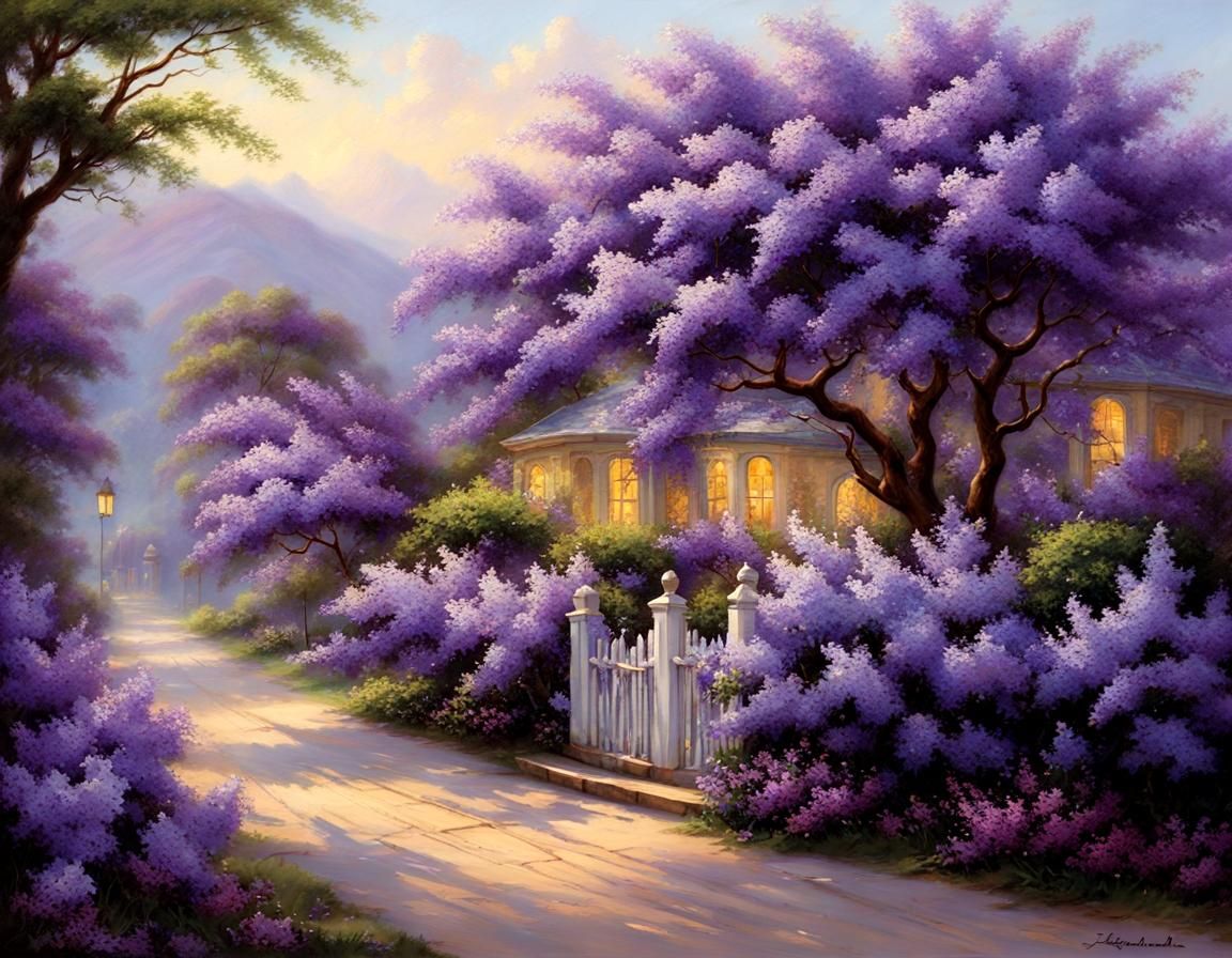 Jacaranda and Lilacs in Painterly Style