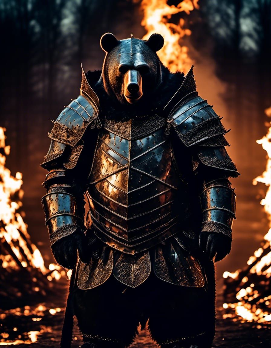 Armored Bear Dark Knight in Bonfire Light