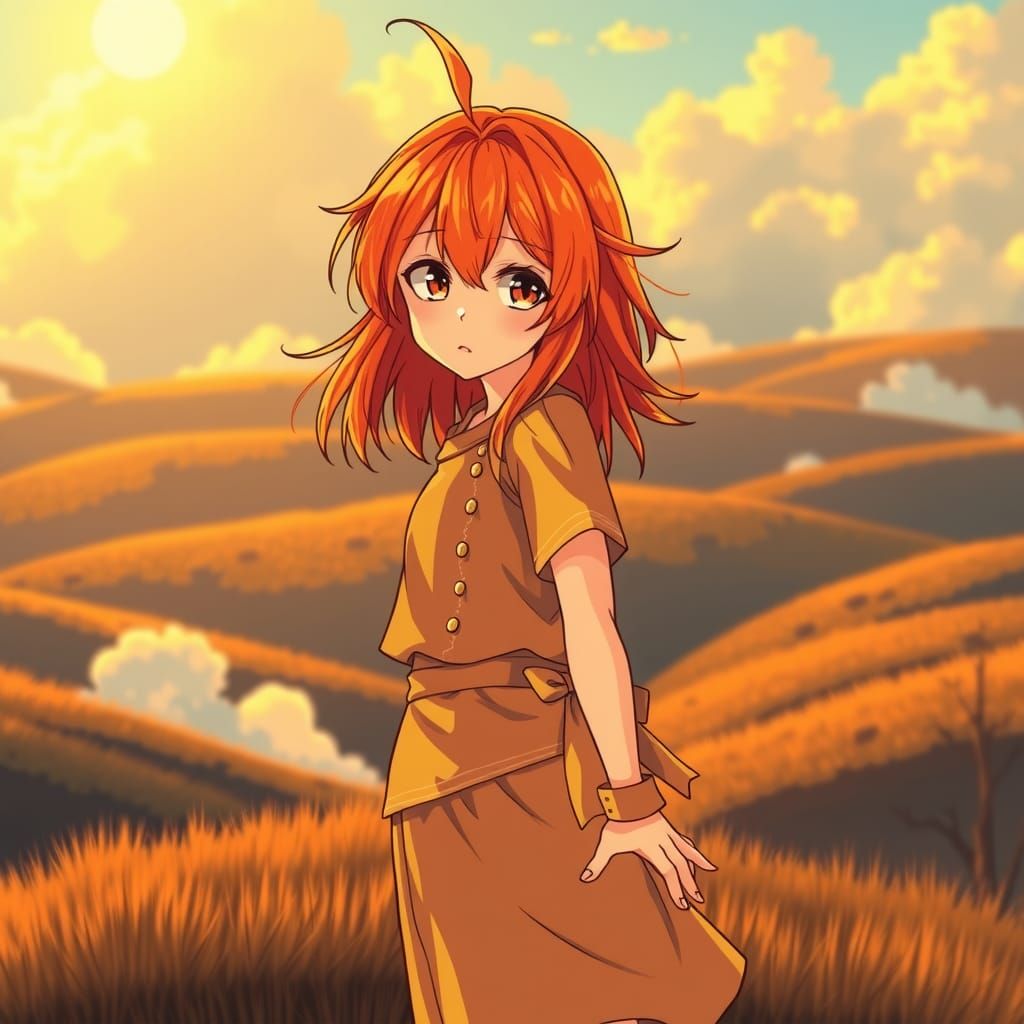 Anime Girl Hero in Sunrise Landscape