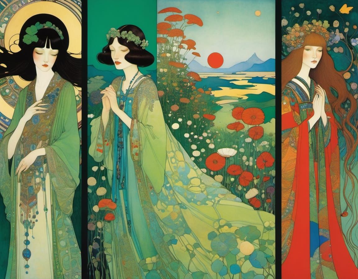 Summer Fairy in Green Forest, Vintage Illustration Style