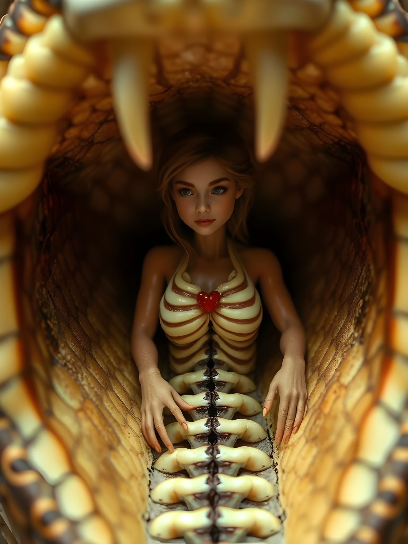 Miniature Woman Inside an Anaconda