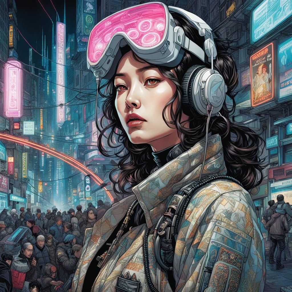 Cyberpunk Portrait: Graceful Neon Illustration