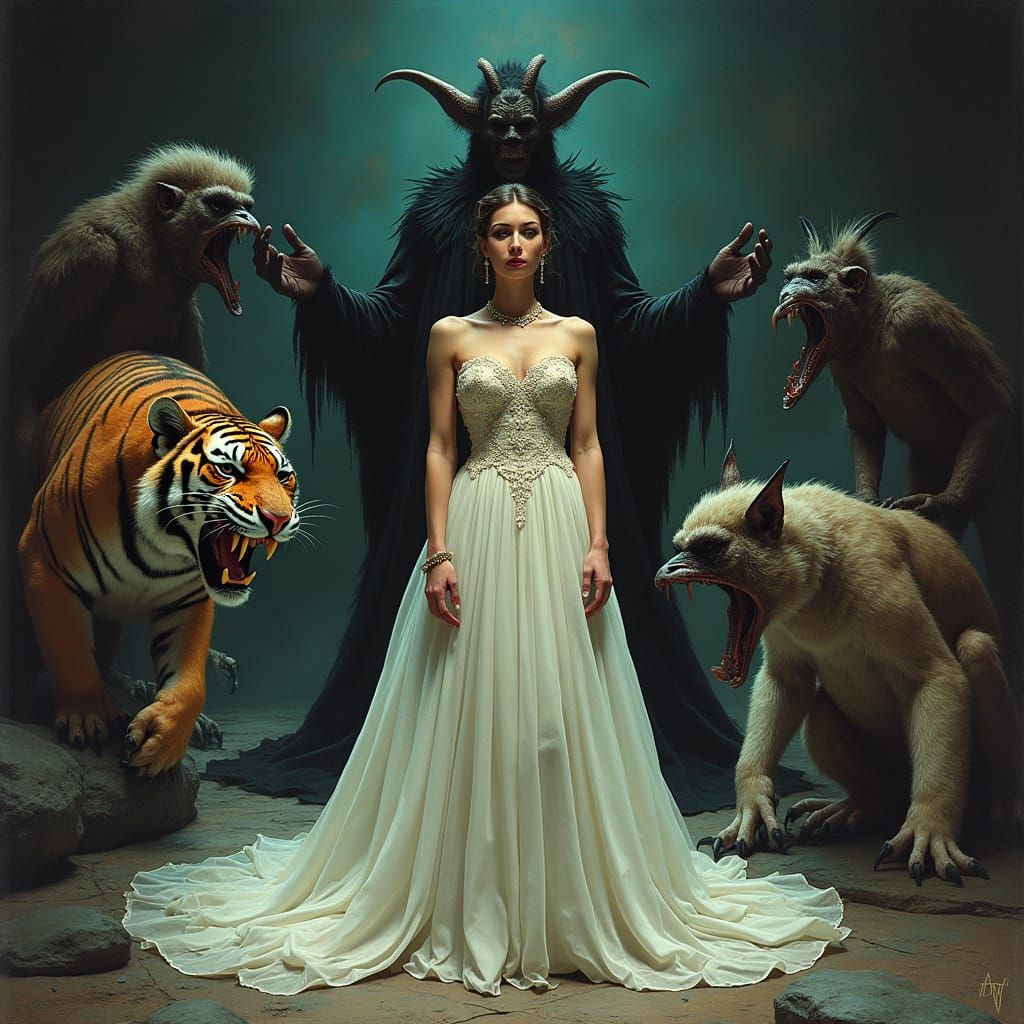 Bride in Dark Throne Room, Fantasy Realism Art