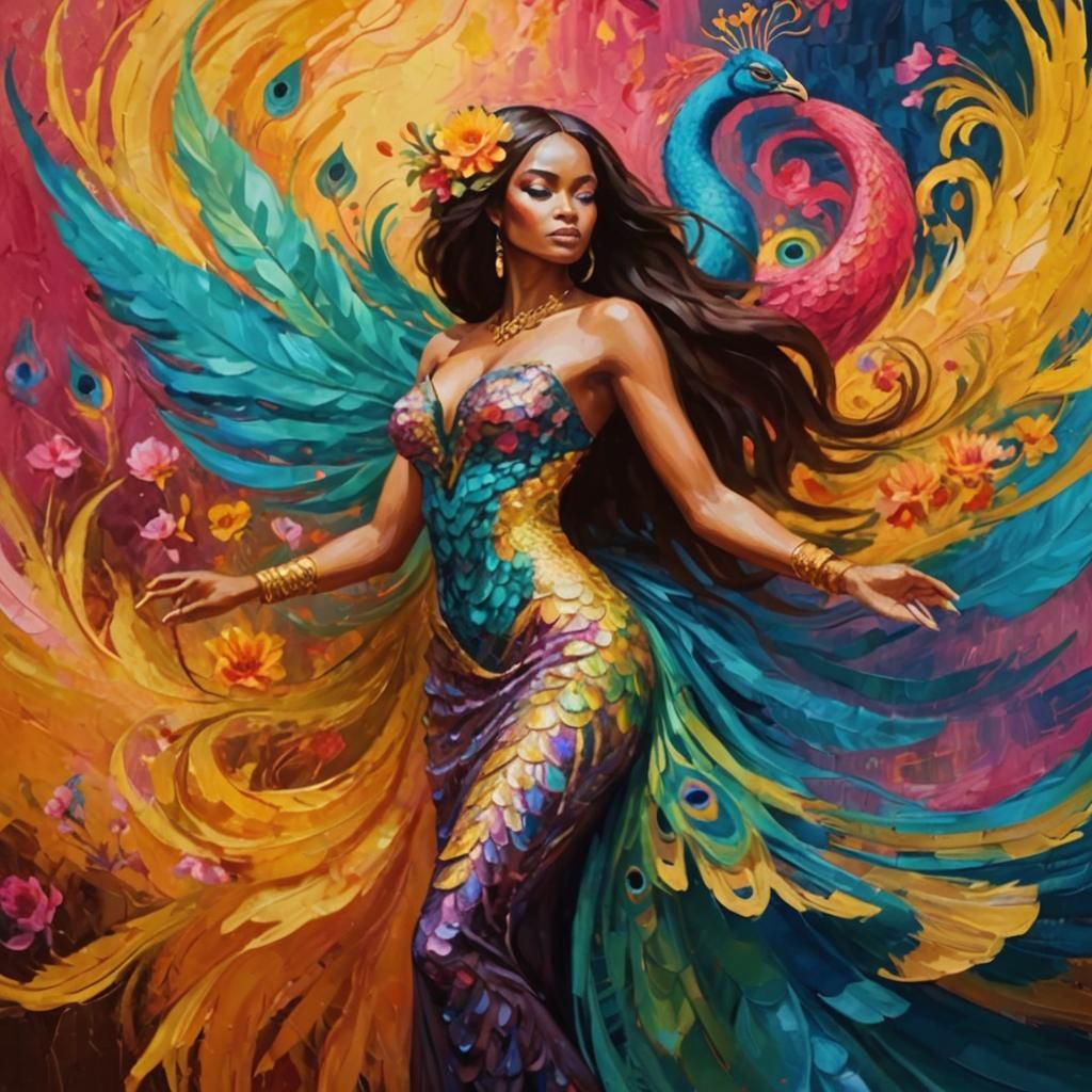 Dragon Peacock Woman in Fauvist Expressionism