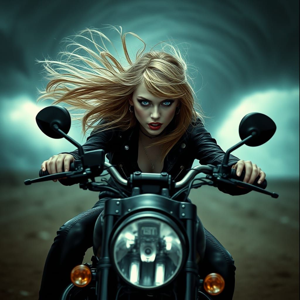 Goth Rockstar Rides Motorcycle Through Tornado