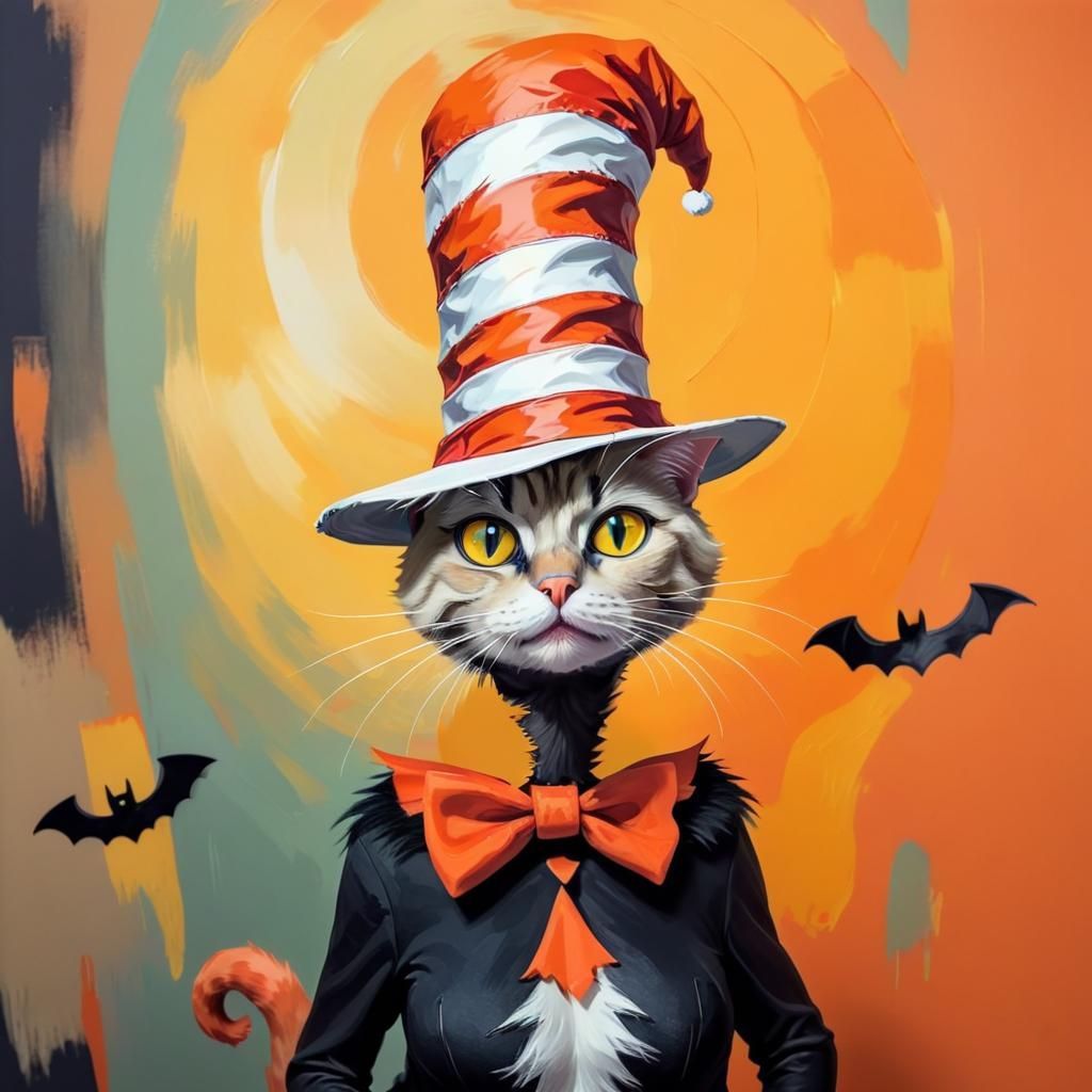 Cat in the Hat Halloween Costume Party, Abstract Art