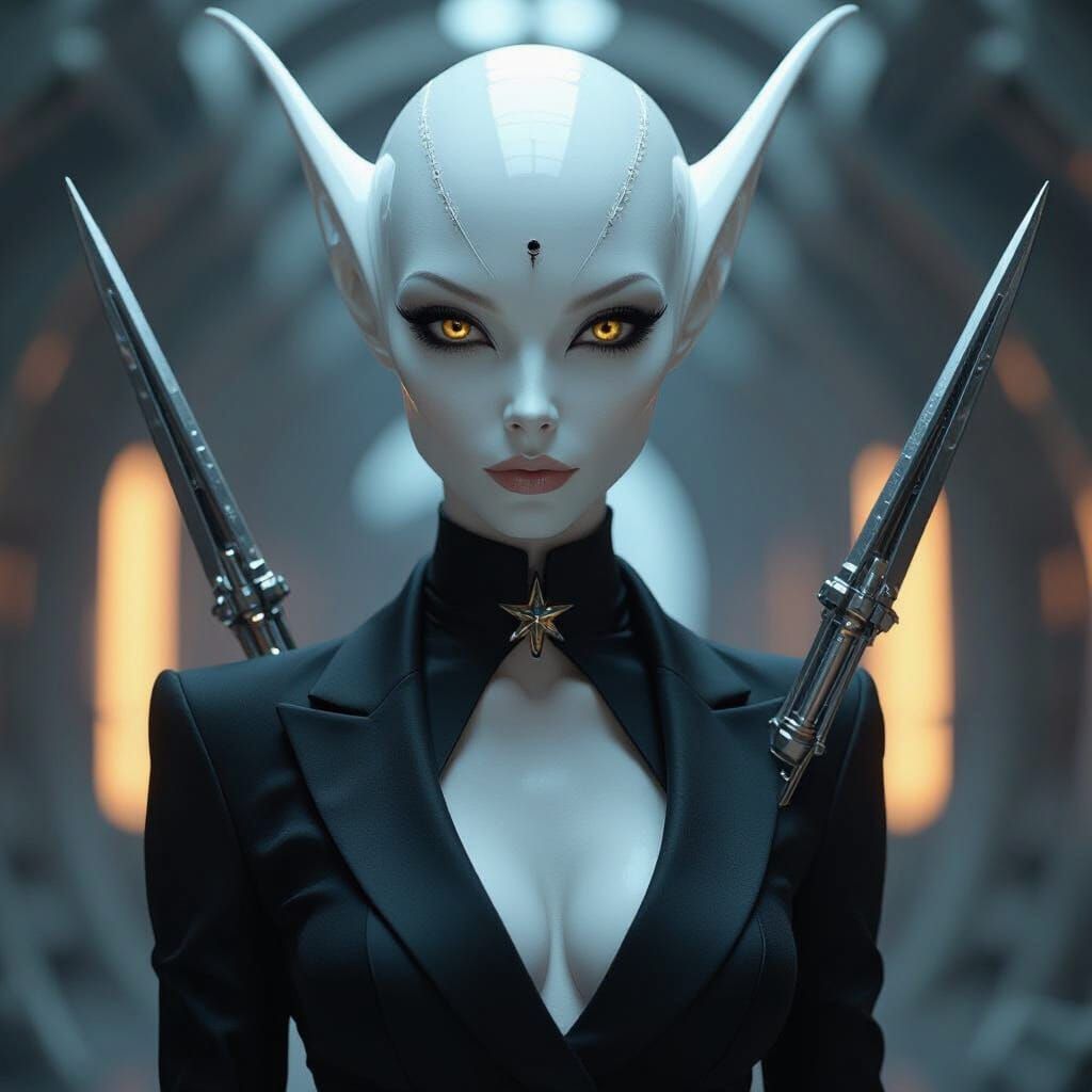 Sci-Fi Alien Spy with Star Knives