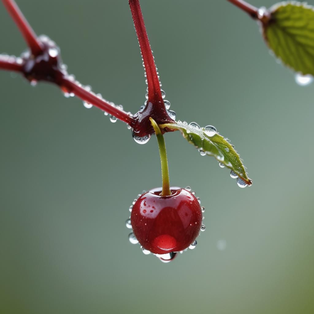 Close-Up Cherry with Dew Drops