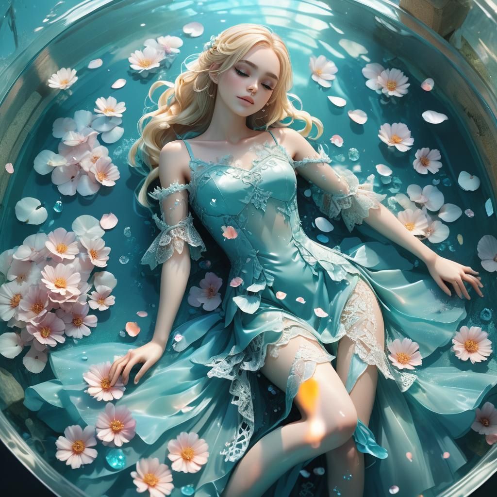 Girl in Aquamarine Dress: Fantasy Anime Portrait