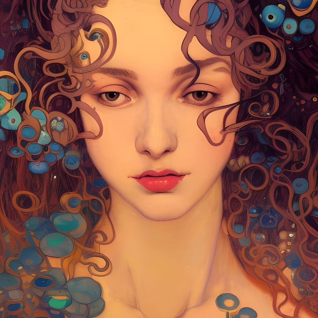Portrait of a Beautiful Woman in Art Nouveau Style