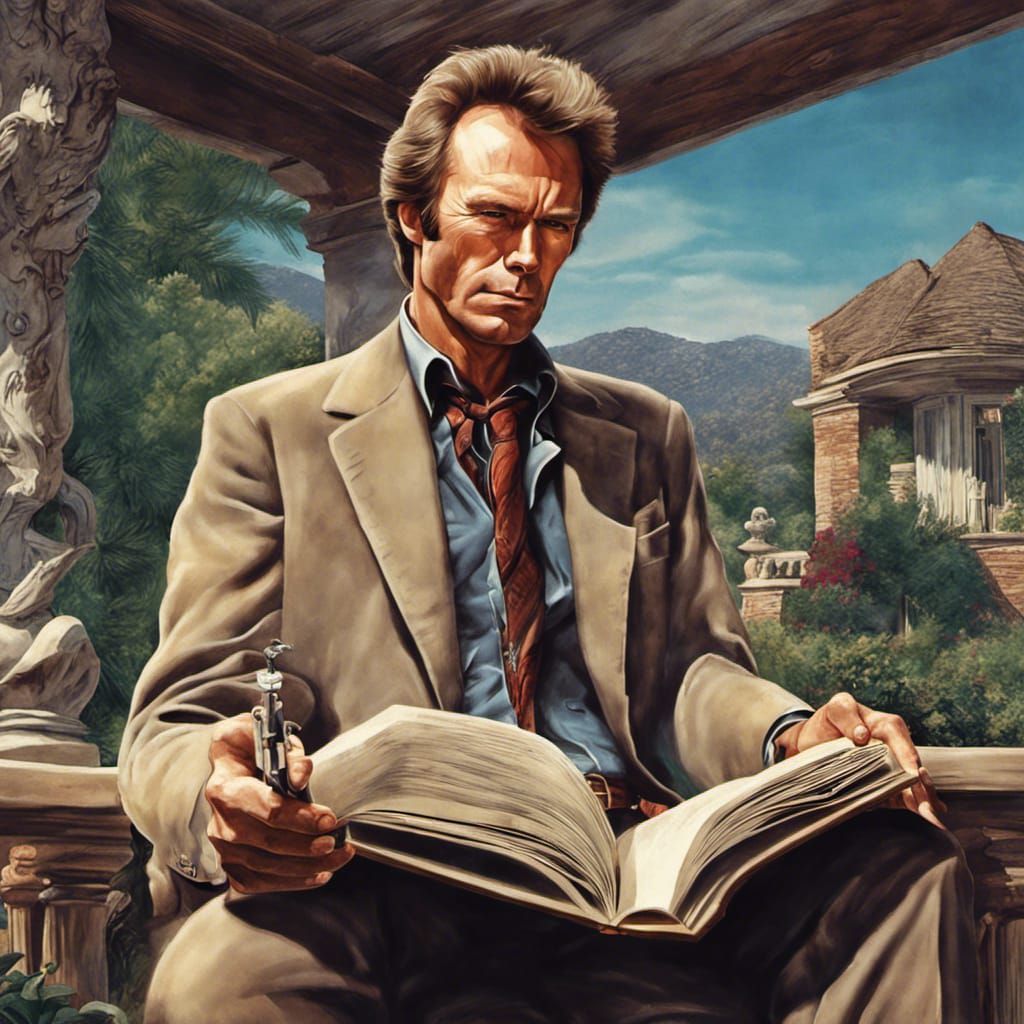Dirty Harry Reading at a Hollywood Mansion
