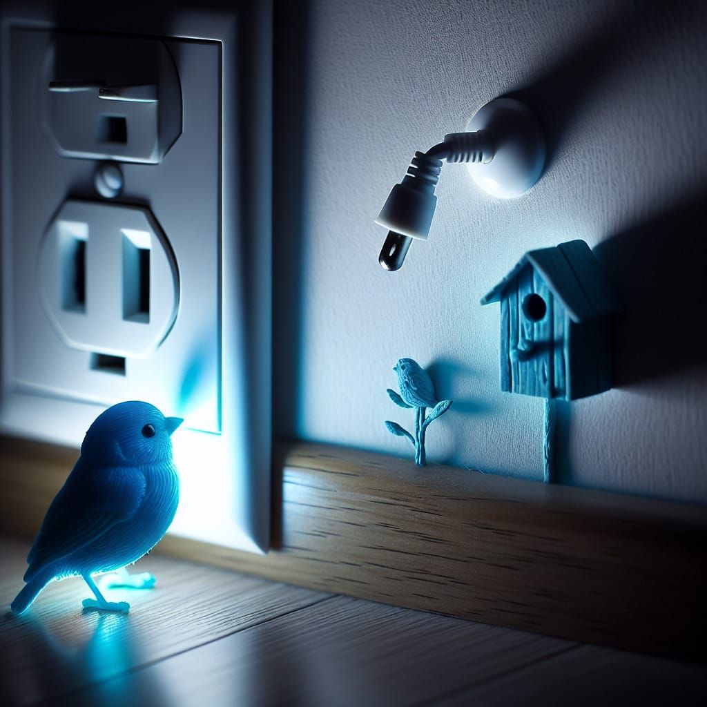 Glowing Blue Canary Guardian in the Dark