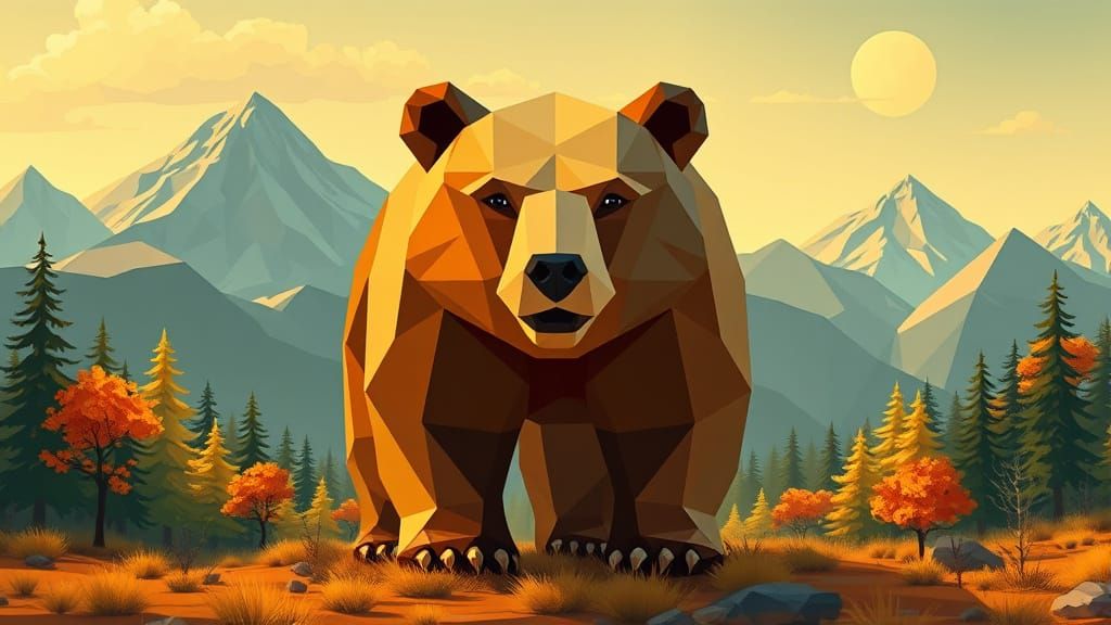 Majestic Cubic Bear in Vibrant, Modern Style