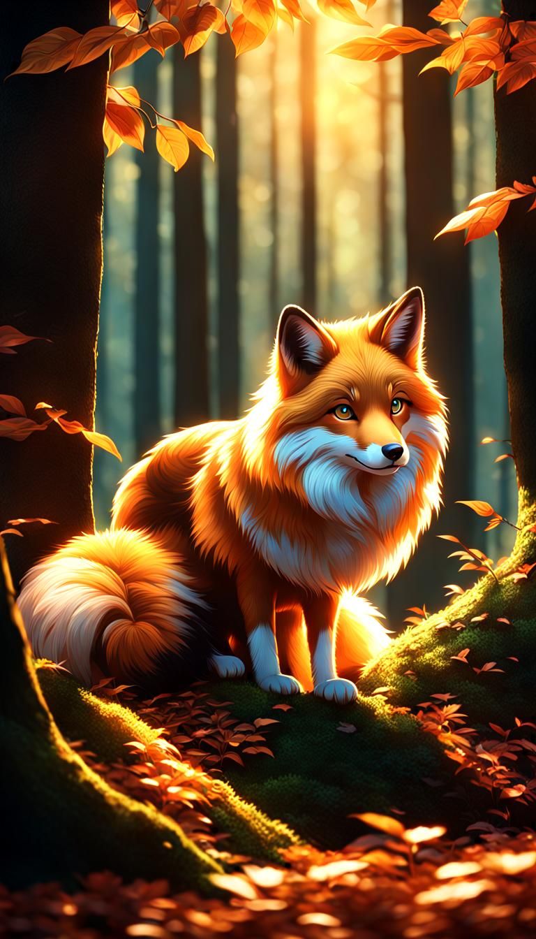 Fox Emerges from Forest Den: 3D Anime Art