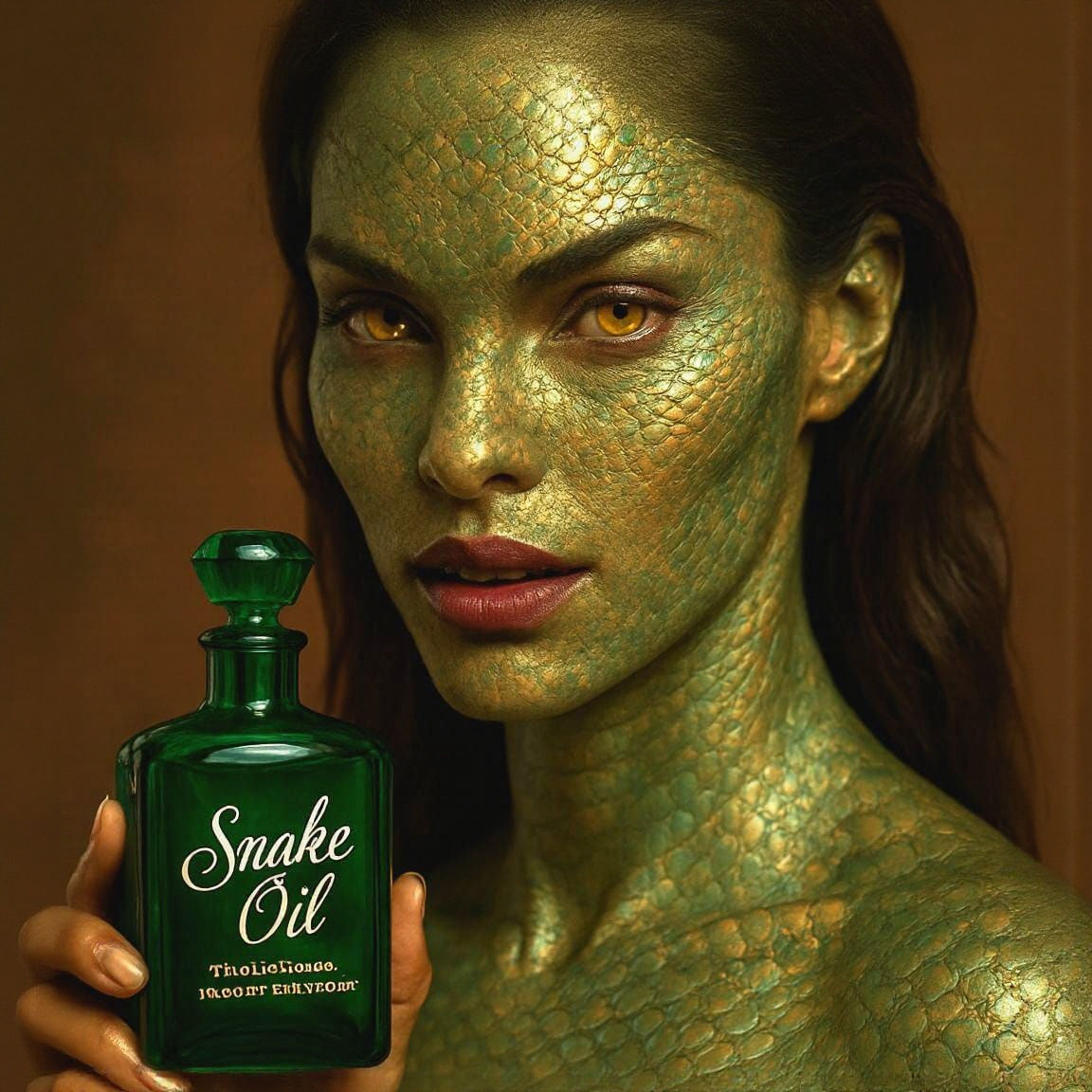 Sultry Snake Oil Vendor Unveils Ancient Beauty Secret