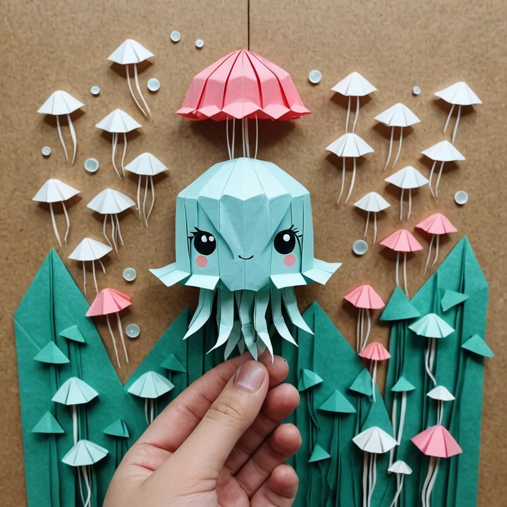 Origami Jellyfish in Lake Paper Art