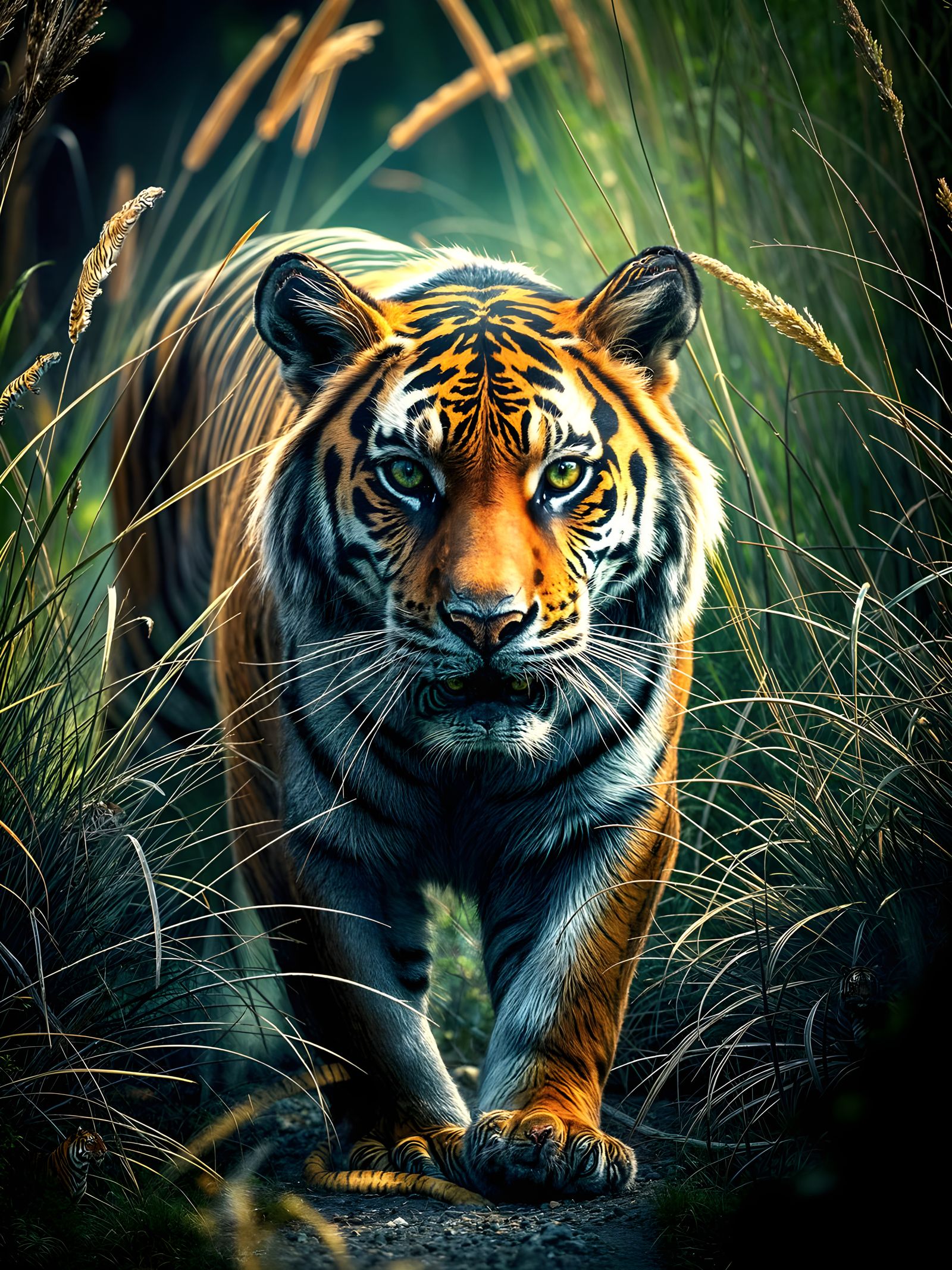 Majestic Tiger Camouflage Illusion in Hyperrealistic Photo