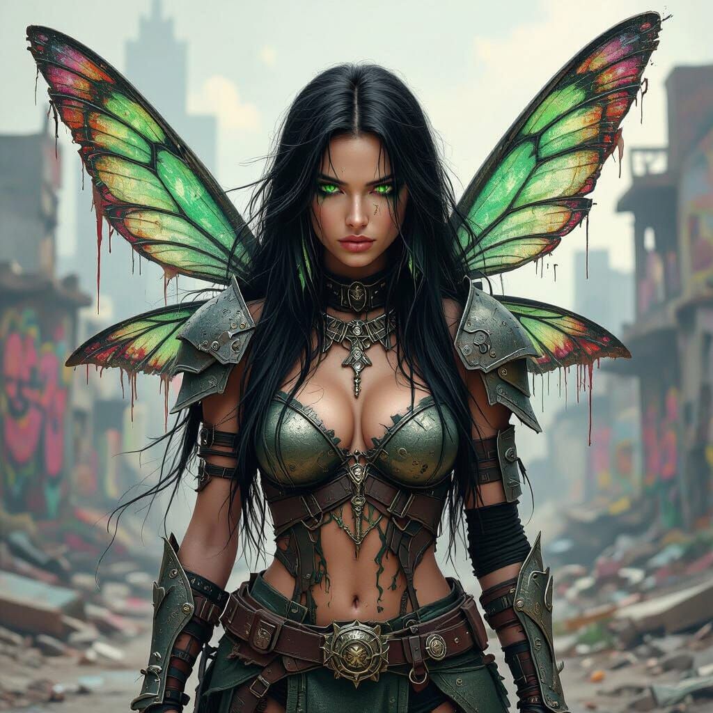 Fairy Warrior in Derelict Cityscape