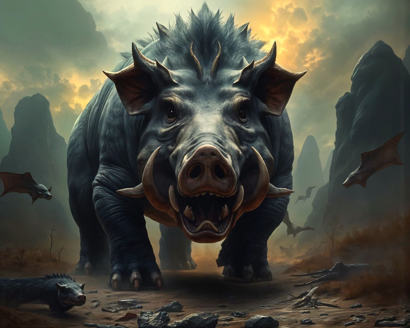 Epic Hell Pig Roams Eurasia: Digital Matte Painting