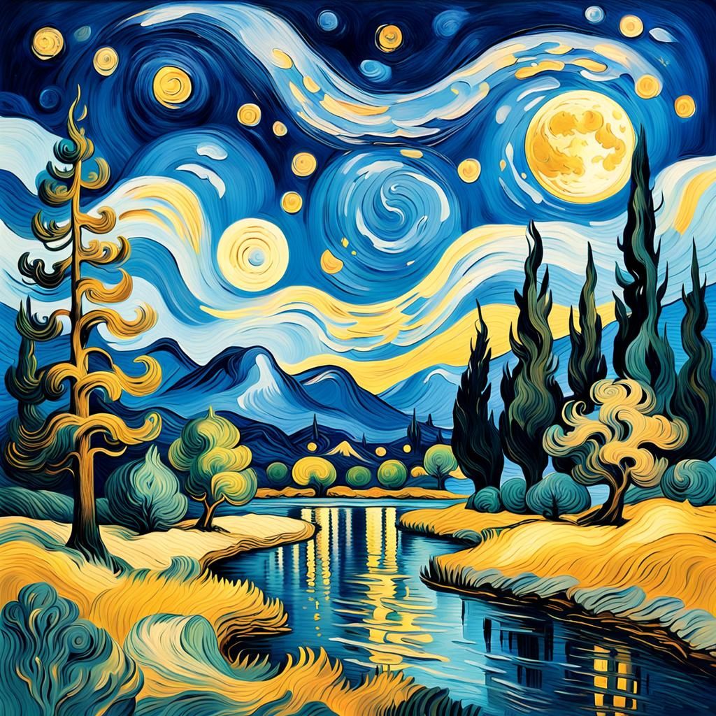 Moonlit Landscape in Van Gogh Style