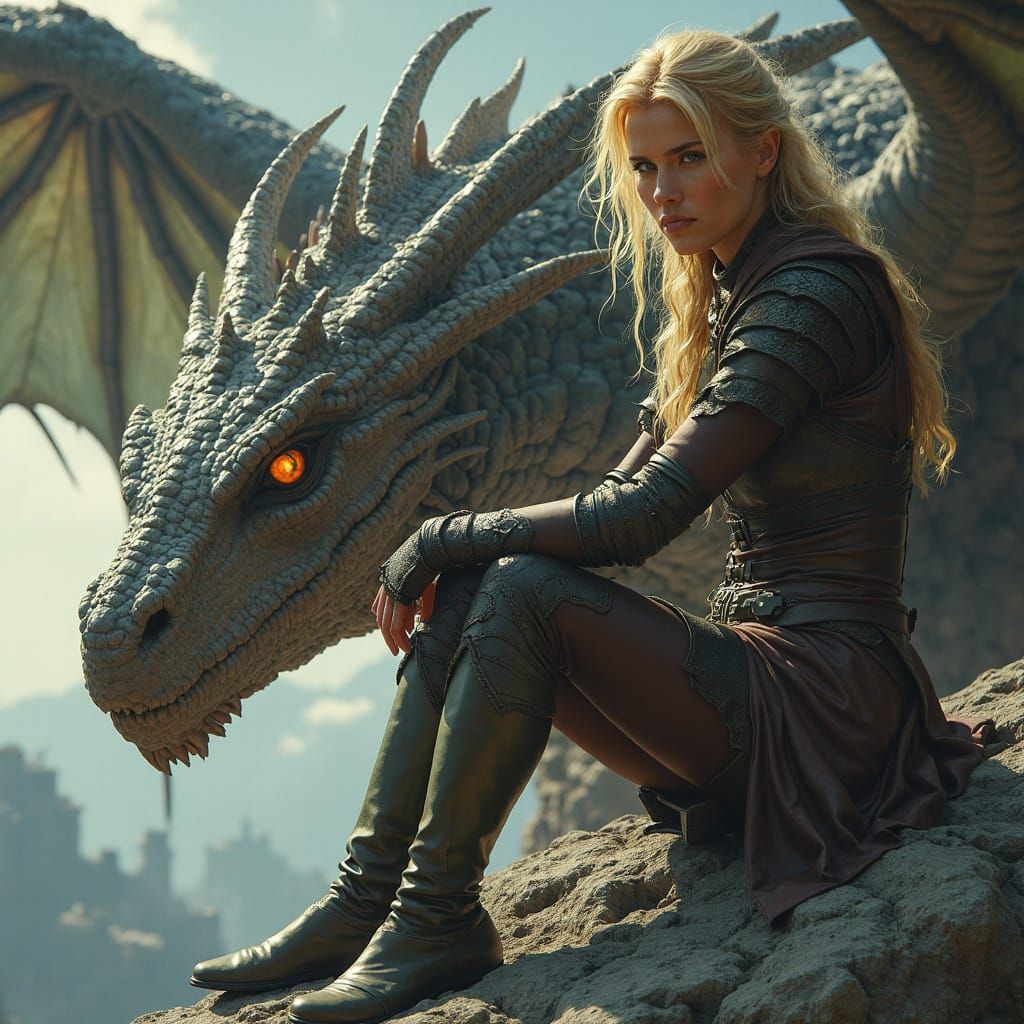 Female Warrior and Dragon: Candid Film Shot