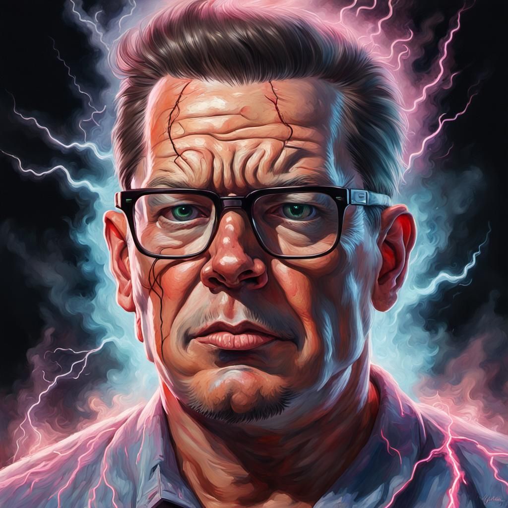 Grotesque Impressionist Portrait with Neon Lighting