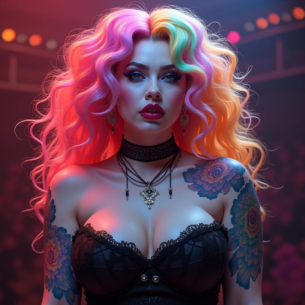 Rainbow-haired fat goth pale-skinned ssbbw burlesque showgir...