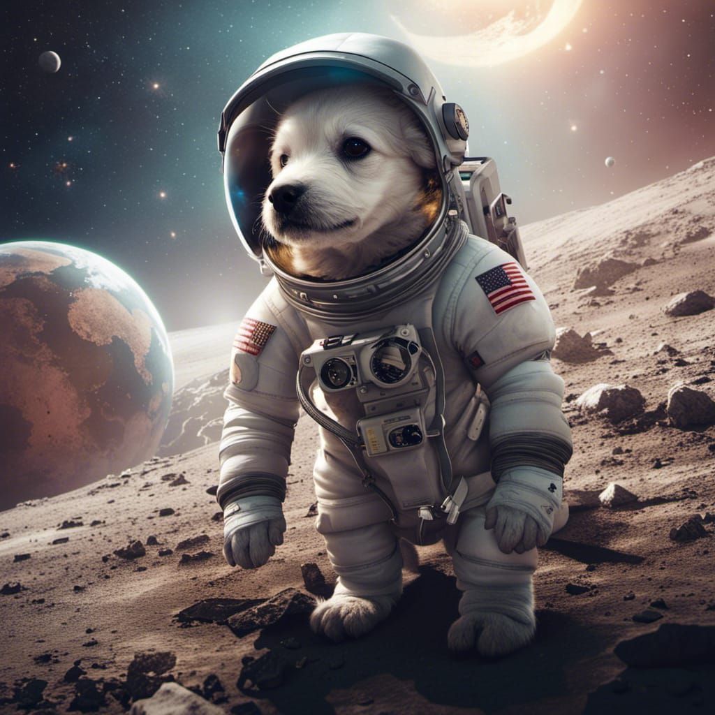 Astronaut Puppy's Lunar Mission in Fantasy Art Style