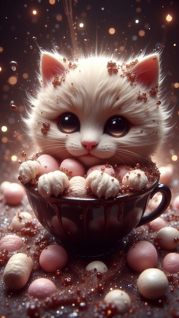 Kawaii Cat Marshmallows in Hot Chocolate