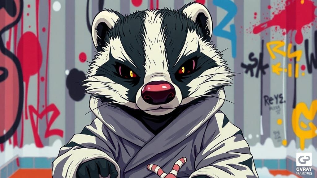 Grumpy Badger in Anime Style after Bath