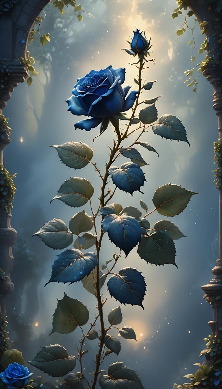 Ethereal Blue Rose in Hyperrealistic Painting