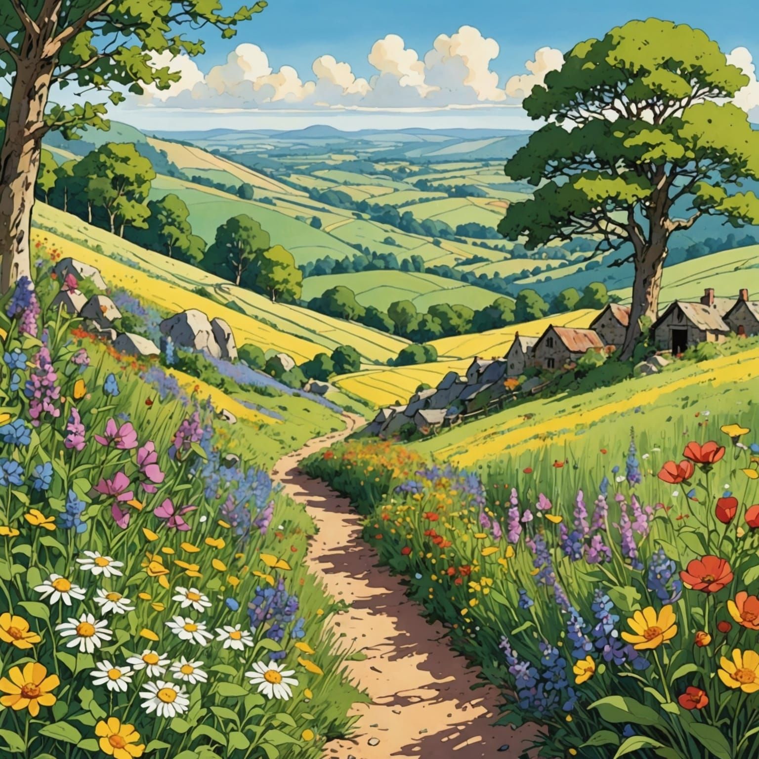 Anime Style Wildflower Countryside Landscape