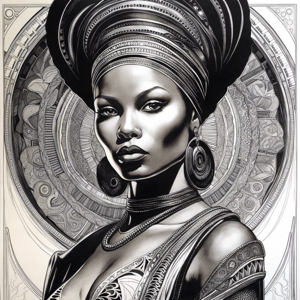 Ink Portrait of an Impressive African Woman
