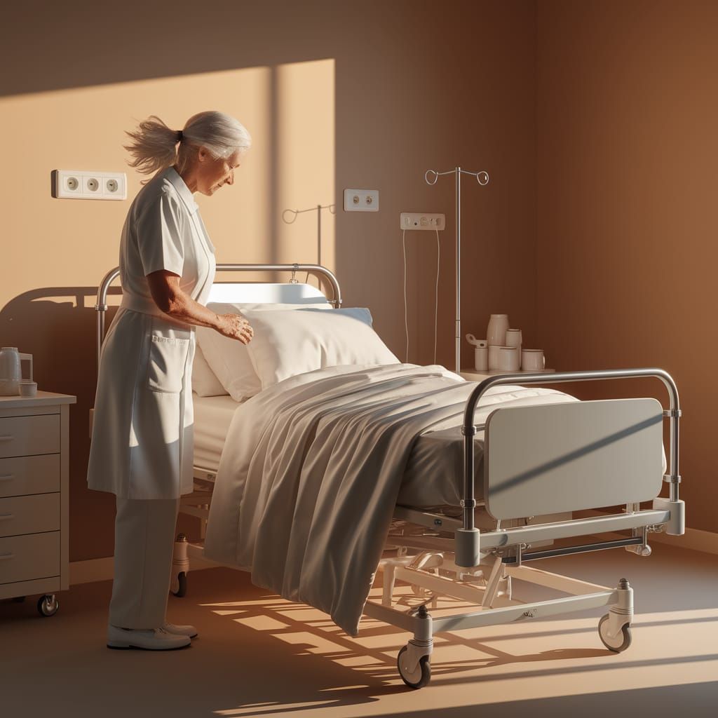 Elderly Nurse in White: Serene Nursing Home Photograph