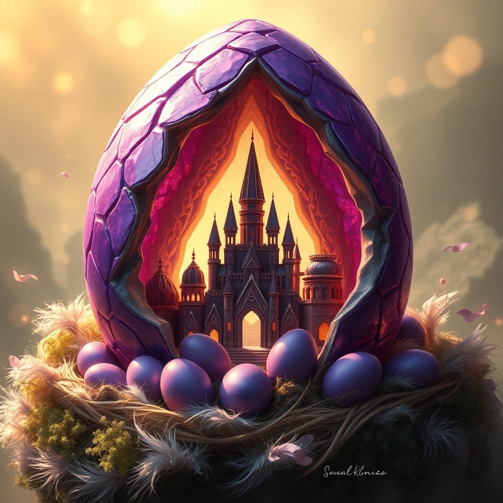Dragon Egg City in Dreamlike Fantasy Landscape