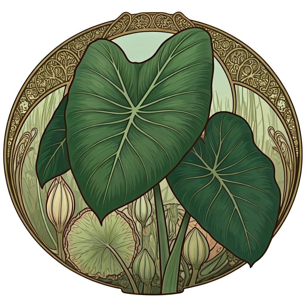 Art Nouveau Taro Leaf Botanical Painting in Green