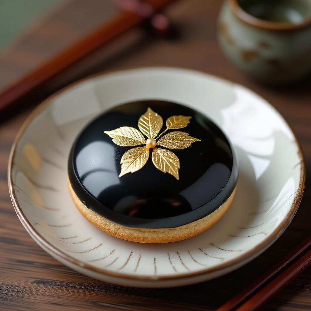 Black Pearl Cookie on Japanese Plate in Anime Style