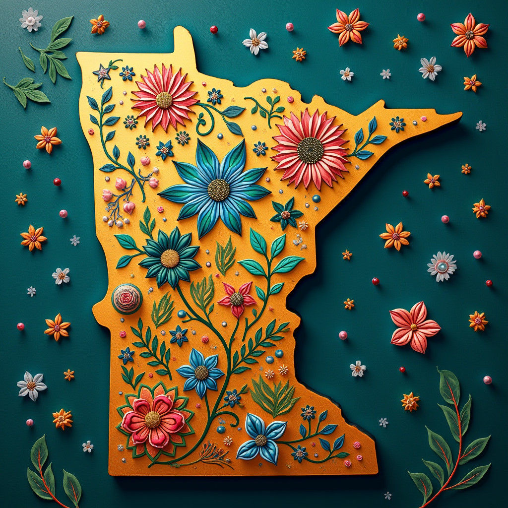 Minnesota Map with Rosemalling Designs as Matte Painting