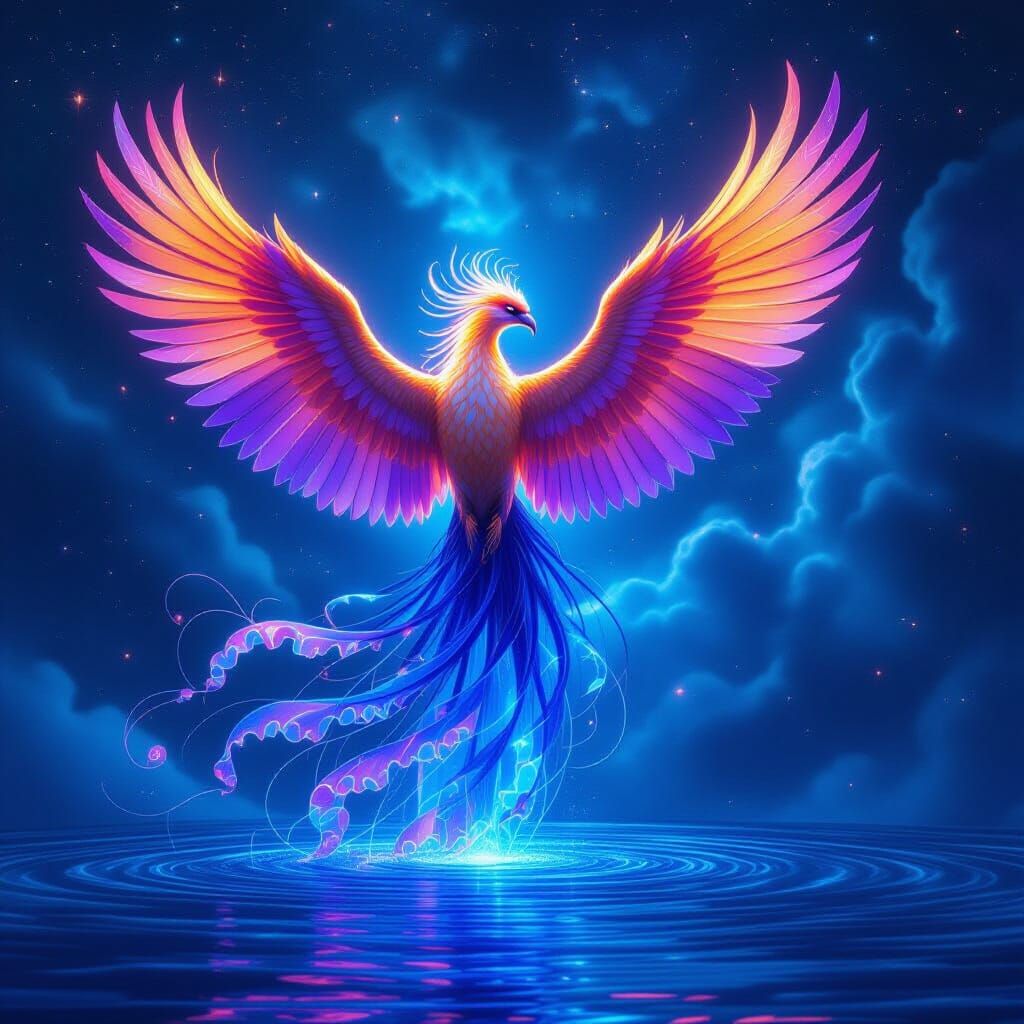 Phoenix Rises from Nebula in Renaissance Style