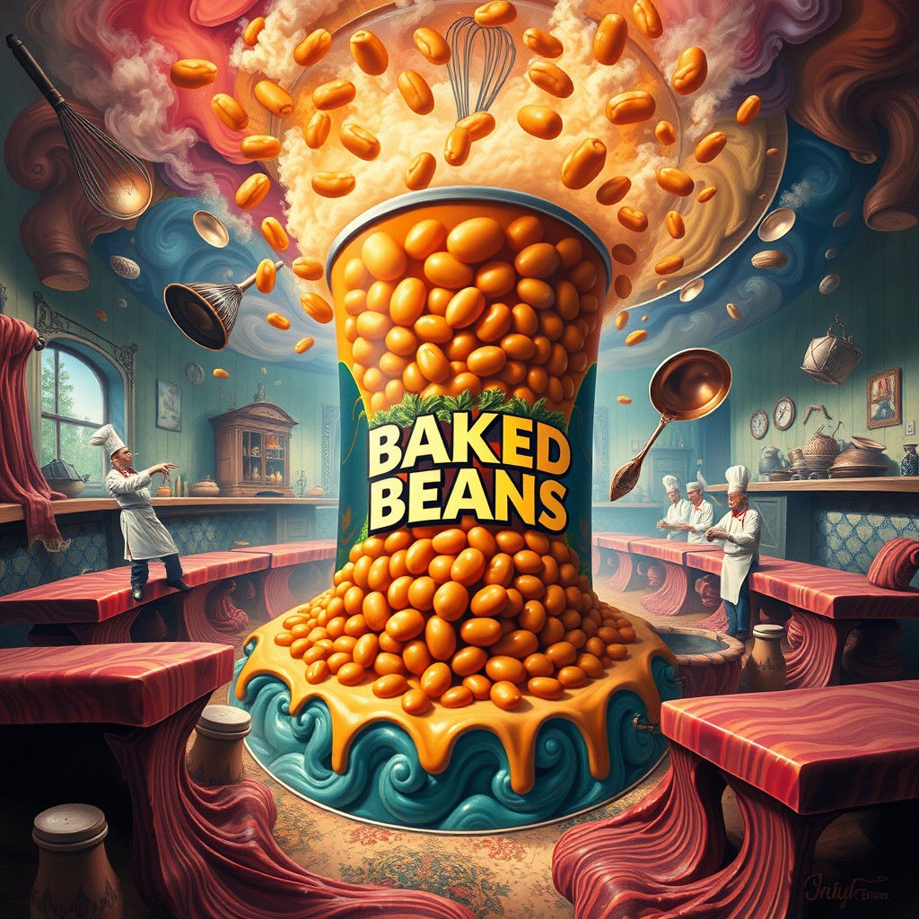 Exploding Baked Beans: Surreal Kitchen Dreamscape