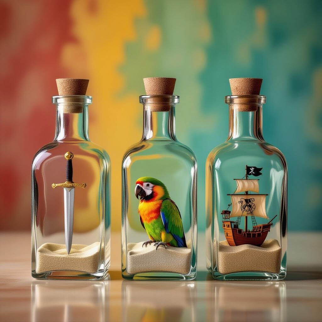 Bottles with Sand Art in Photographic Style
