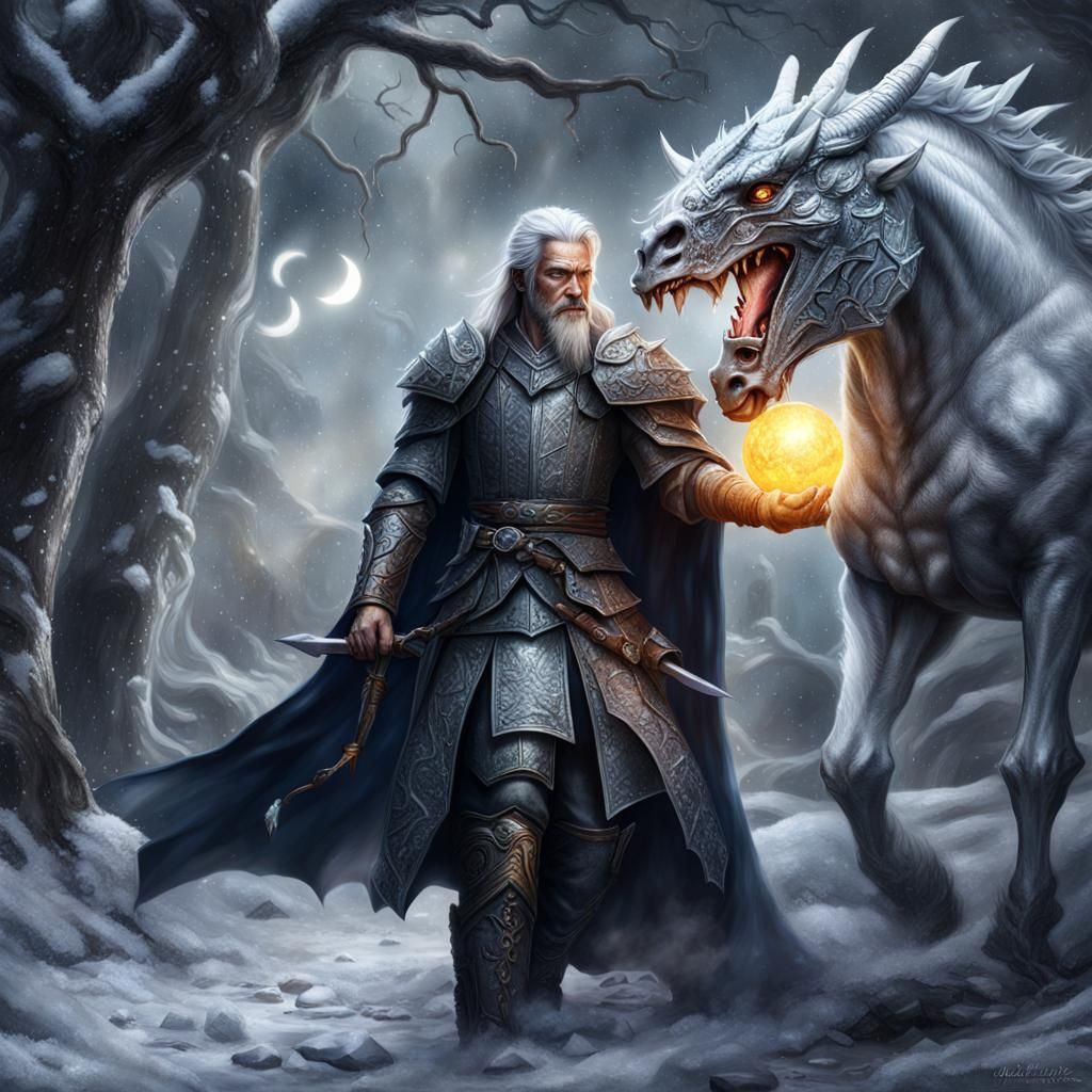 Hyperrealistic Dark Mage on Horseback in Darkwoods