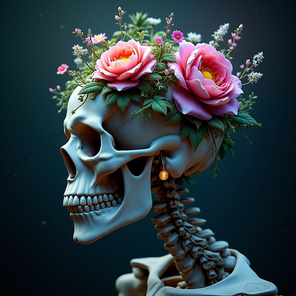 Jeweled Skeleton King in a Fantasy Garden