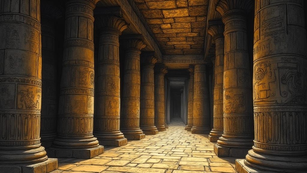 Mysterious Stipple Art Depicting Ancient Egyptian Entrance