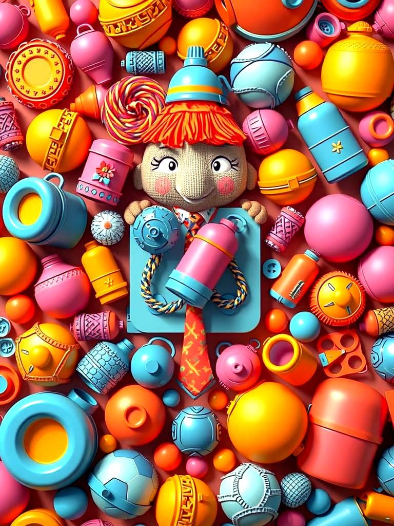 Vibrant 3D School Objects in Whimsical Tessellation Style