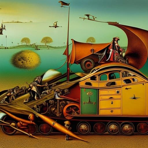 Surreal Steampunk Ambulance Inspired by Bosch and Dali
